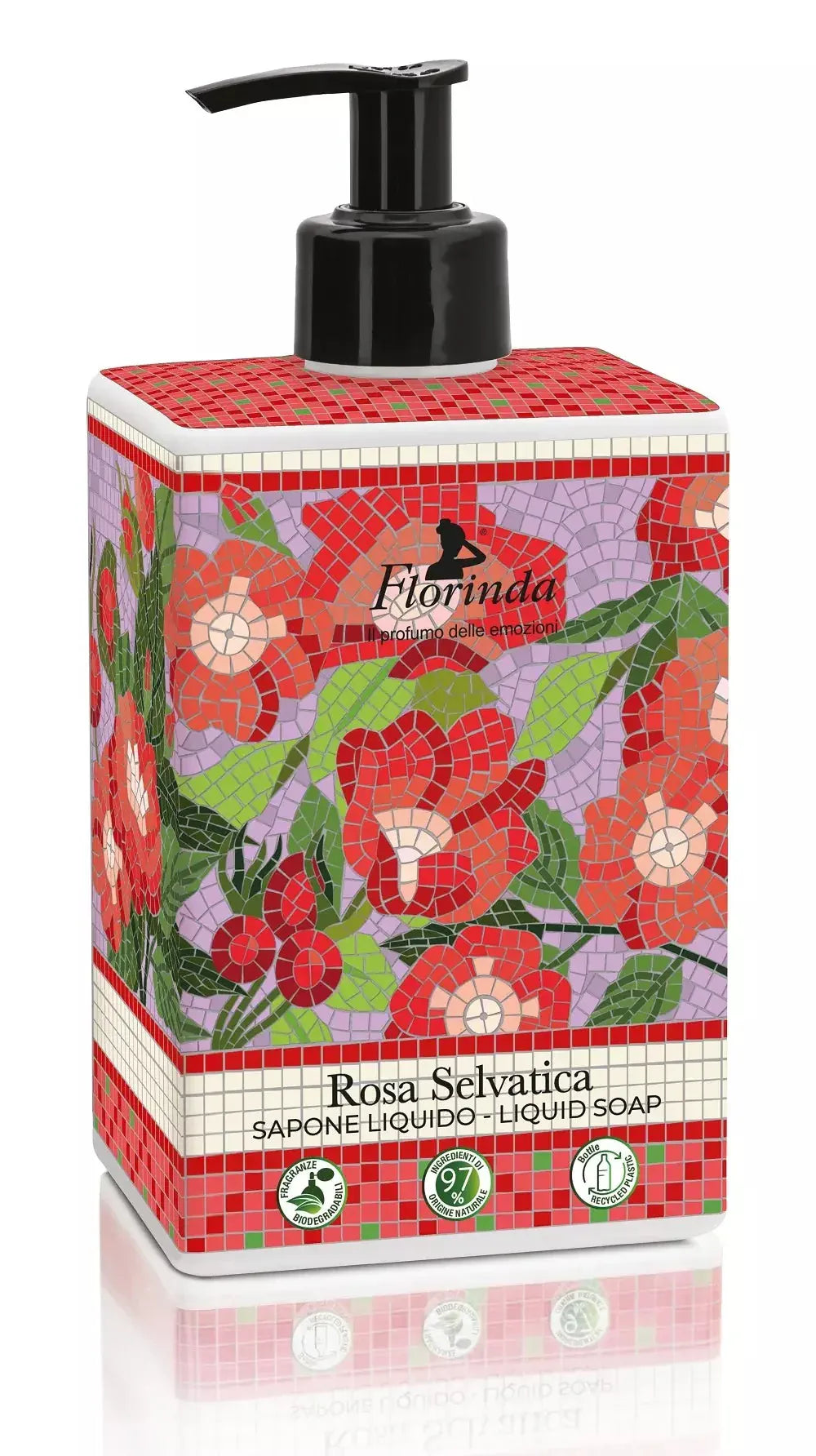 Florinda Såper Rosa Selvatica/Wild Rose Florinda- "Mosaici Italiano" Håndsåpe m/pumpe 500 ml kunstkolonialen