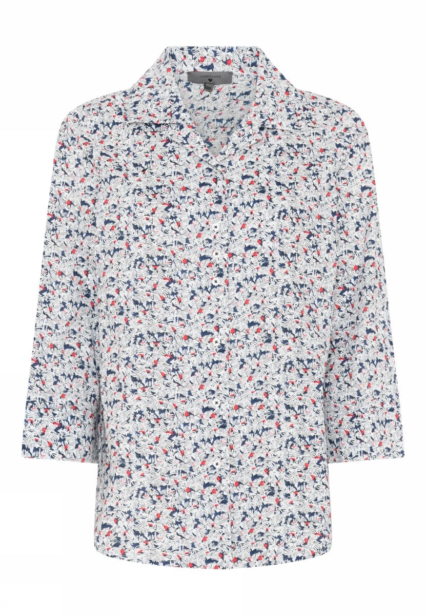 Lundgaard Bluse Blue leaf / 34 Lundgaard- Bluse m/print kunstkolonialen