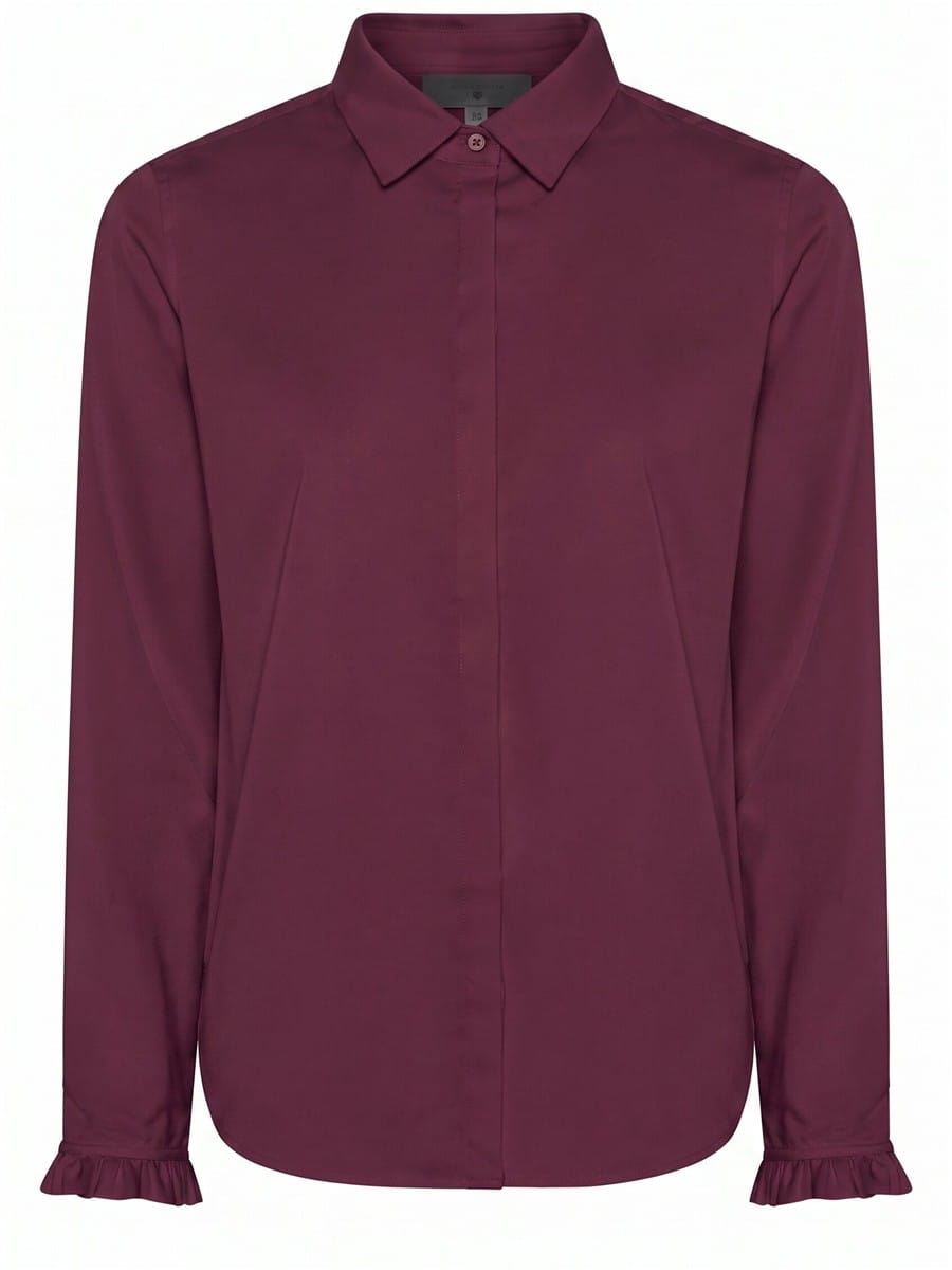 Lundgaard Bluse Wine / 34 Lundgaard- Pen bluse med god stretch,og rysjer på mansjetten kunstkolonialen