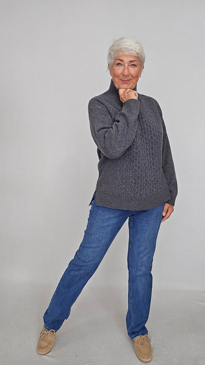 Lundgaard Genser Dark grey melange / S Lundgaard- 8594 Genser m/høy hals og kabelstrikk kunstkolonialen