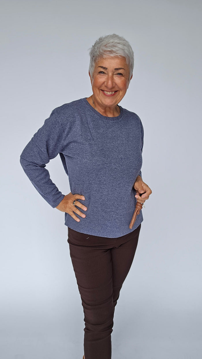 Lundgaard Genser S / Blue Melange Lundgaard- Merino Strikkegenser med rund hals kunstkolonialen
