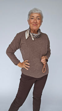 Lundgaard Genser S / Brown Melange Lundgaard- Merino Strikkegenser med rund hals kunstkolonialen