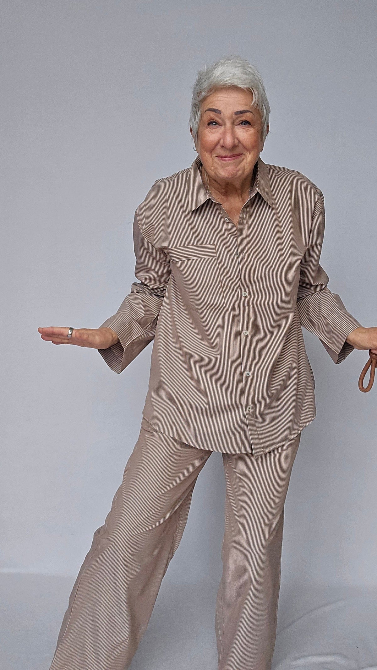 Lundgaard Pysjamas S / Brun/hvit stripete Lundgaard- Pysjamas i bomull kunstkolonialen