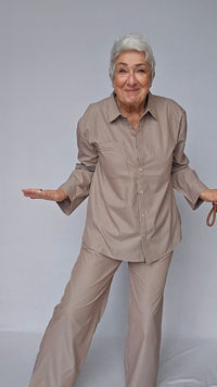 Lundgaard Pysjamas S / Brun/hvit stripete Lundgaard- Pysjamas i bomull kunstkolonialen