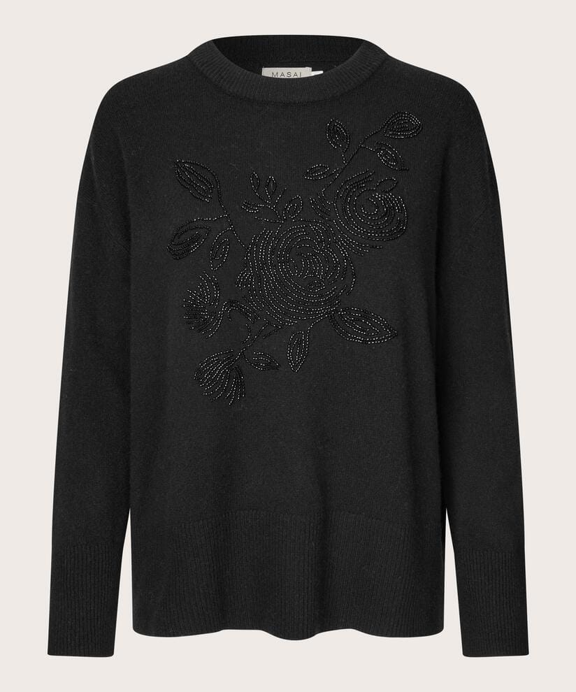 Masai Genser Black / XS MASAI- Fyora ullgenser m/brodert perlemotiv kunstkolonialen