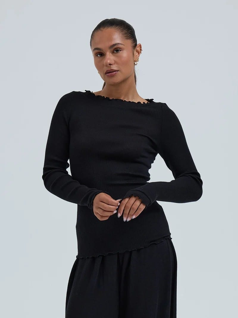 Seamless Basic Genser Black / S/M Seamless Basic- Wooly boat neck kunstkolonialen