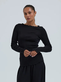 Seamless Basic Genser Black / S/M Seamless Basic- Wooly boat neck kunstkolonialen