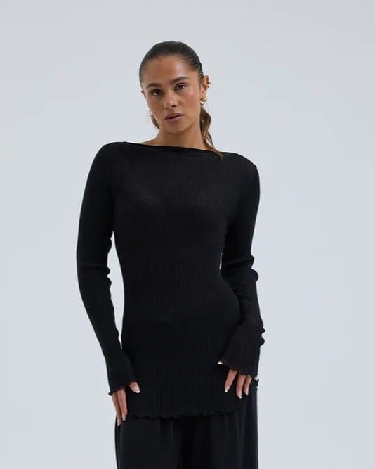 Seamless Basic Genser Black Seamless Basic- Elegante tynn ullgenser m/båthals kunstkolonialen