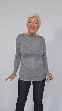 Seamless Basic Genser Grey Melange Seamless Basic- Elegante tynn ullgenser m/båthals kunstkolonialen