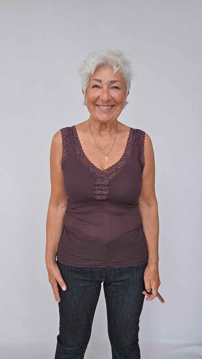 Seamless Basic Tank top Java / S/M Seamless Basic- Tank top m/blonde V-hals kunstkolonialen