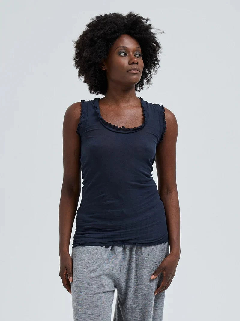 Seamless Basic Tank top S/M / Navy Seamless Basic- Flounce Cotton Tank Top kunstkolonialen
