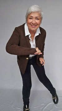 Skovhuus Cardigan Brown Melange / S Skovhuus- 3500 Ebba Cardigan med gull/sølvknapper kunstkolonialen