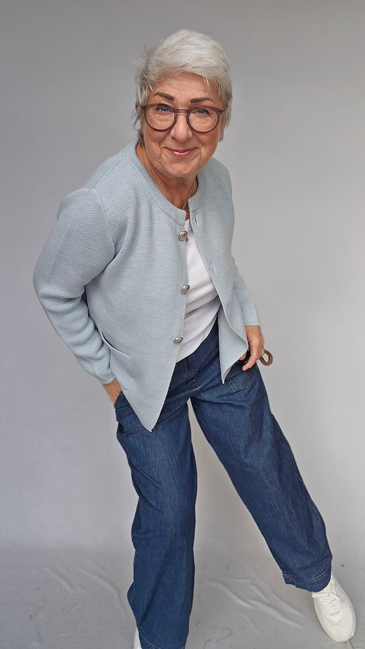 Skovhuus Cardigan Light blue / S Skovhuus- 3500 Ebba Cardigan med gull/sølvknapper kunstkolonialen