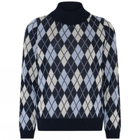 Skovhuus Genser Marine blå / S Skovhuus- 4435 Genser m/rutemønster og turtleneck kunstkolonialen