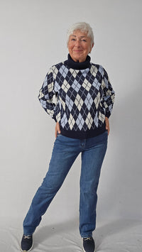 Skovhuus Genser Marine blå / S Skovhuus- 4435 Genser m/rutemønster og turtleneck kunstkolonialen