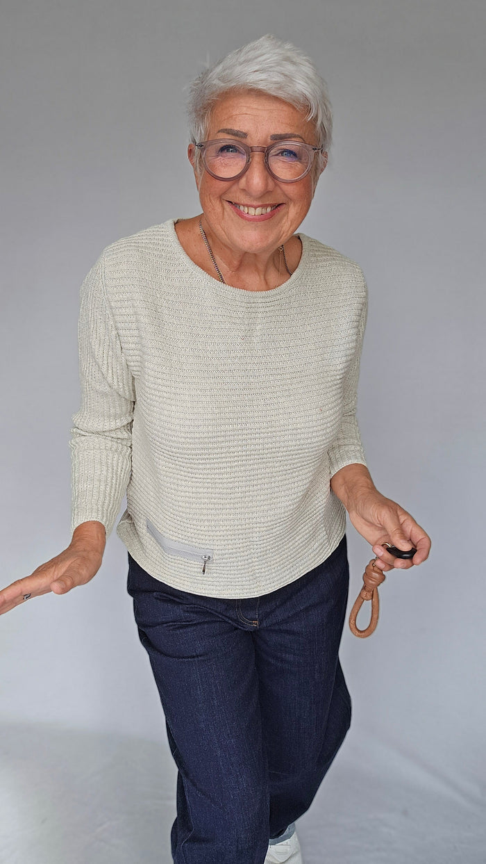 Skovhuus Genser S / Kit Melange Skovhuus- Irene bomullsgenser med glidelåspynt kunstkolonialen