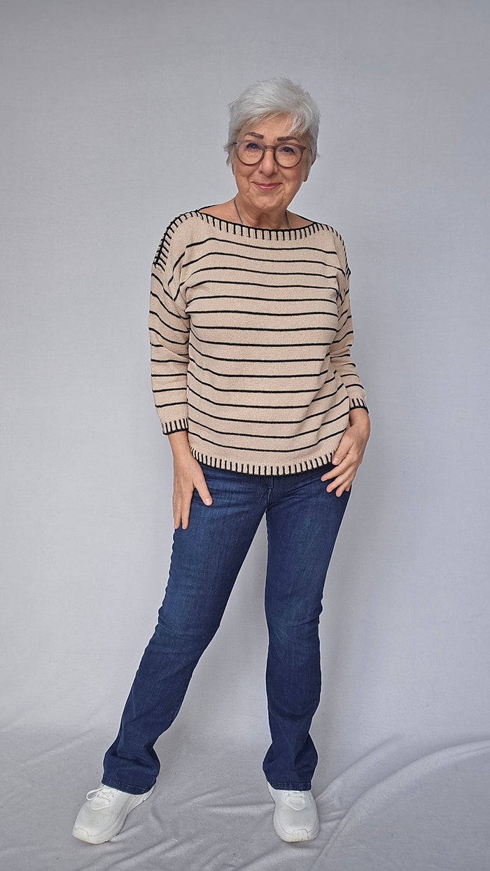 Skovhuus Genser S / Natur/black Skovhuus- 4120 Genser m/maritim stripe kunstkolonialen