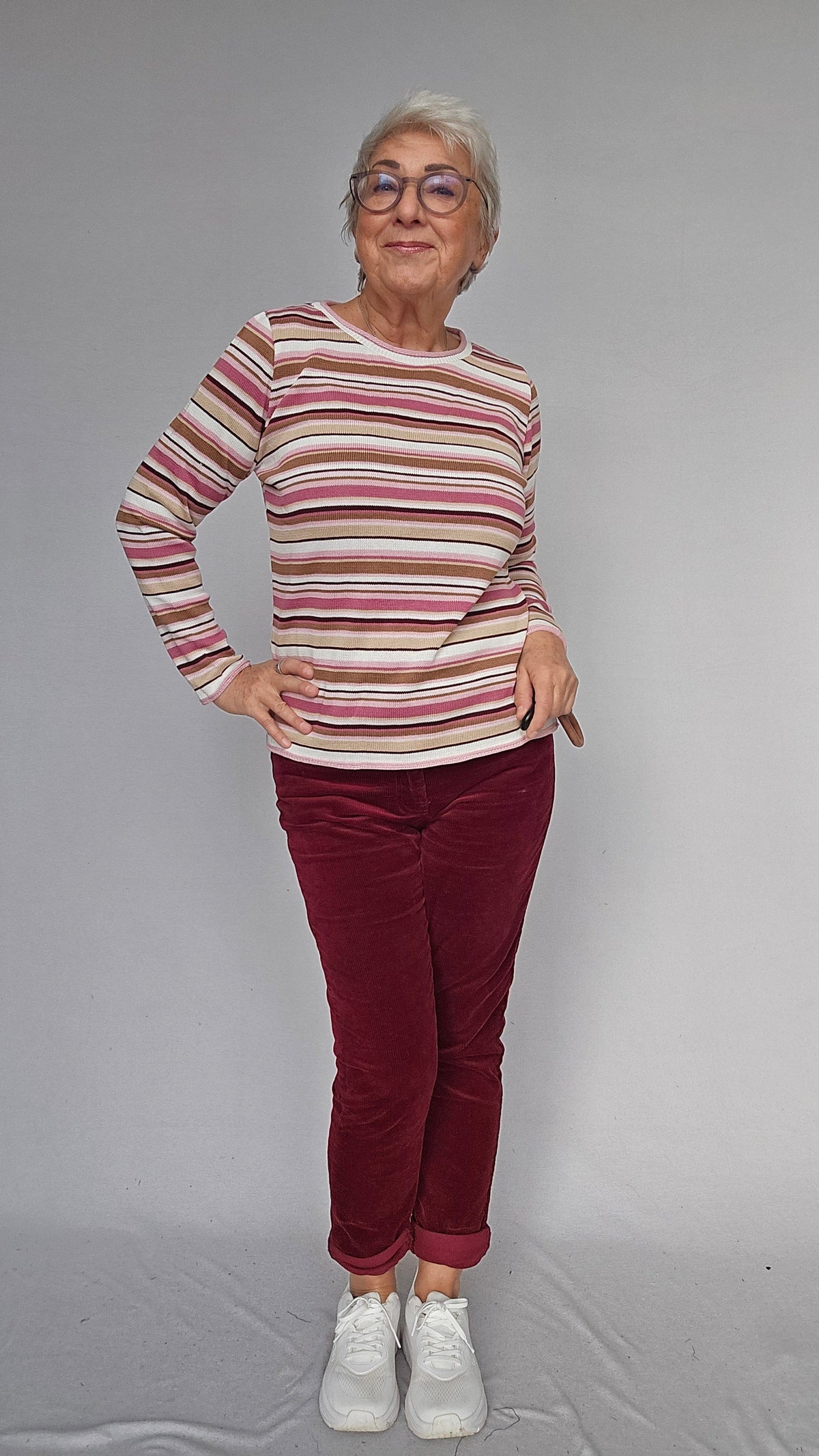 Skovhuus Genser Skovhuus- 4224 Klassisk genser m/rosa stripe kunstkolonialen