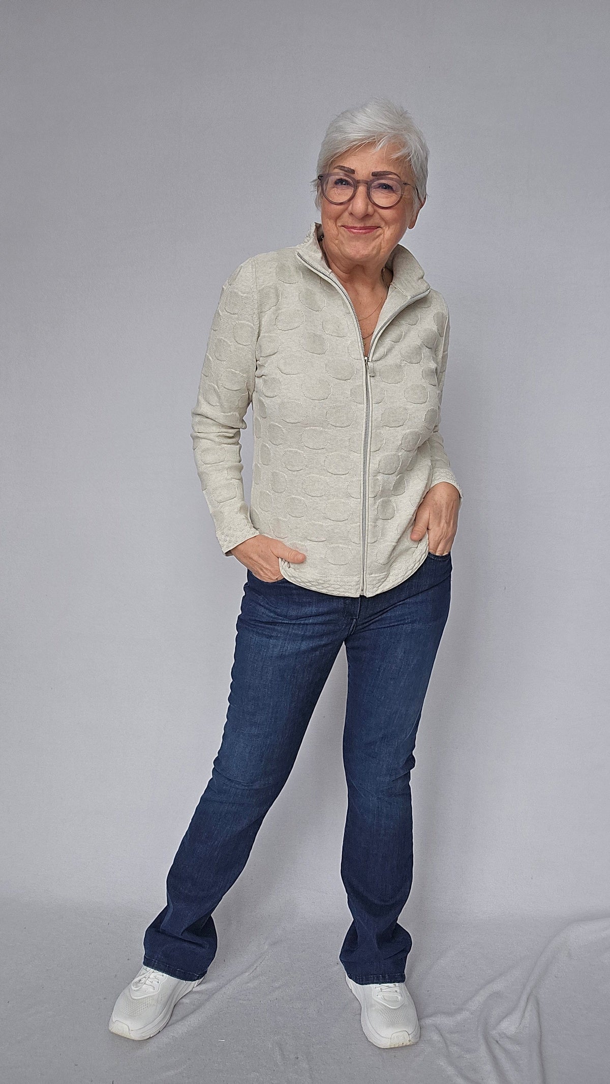 Skovhuus Jakke S / Kit Melange Skovhuus- 4141 Bomullsjakke m/dotter og glidelås kunstkolonialen