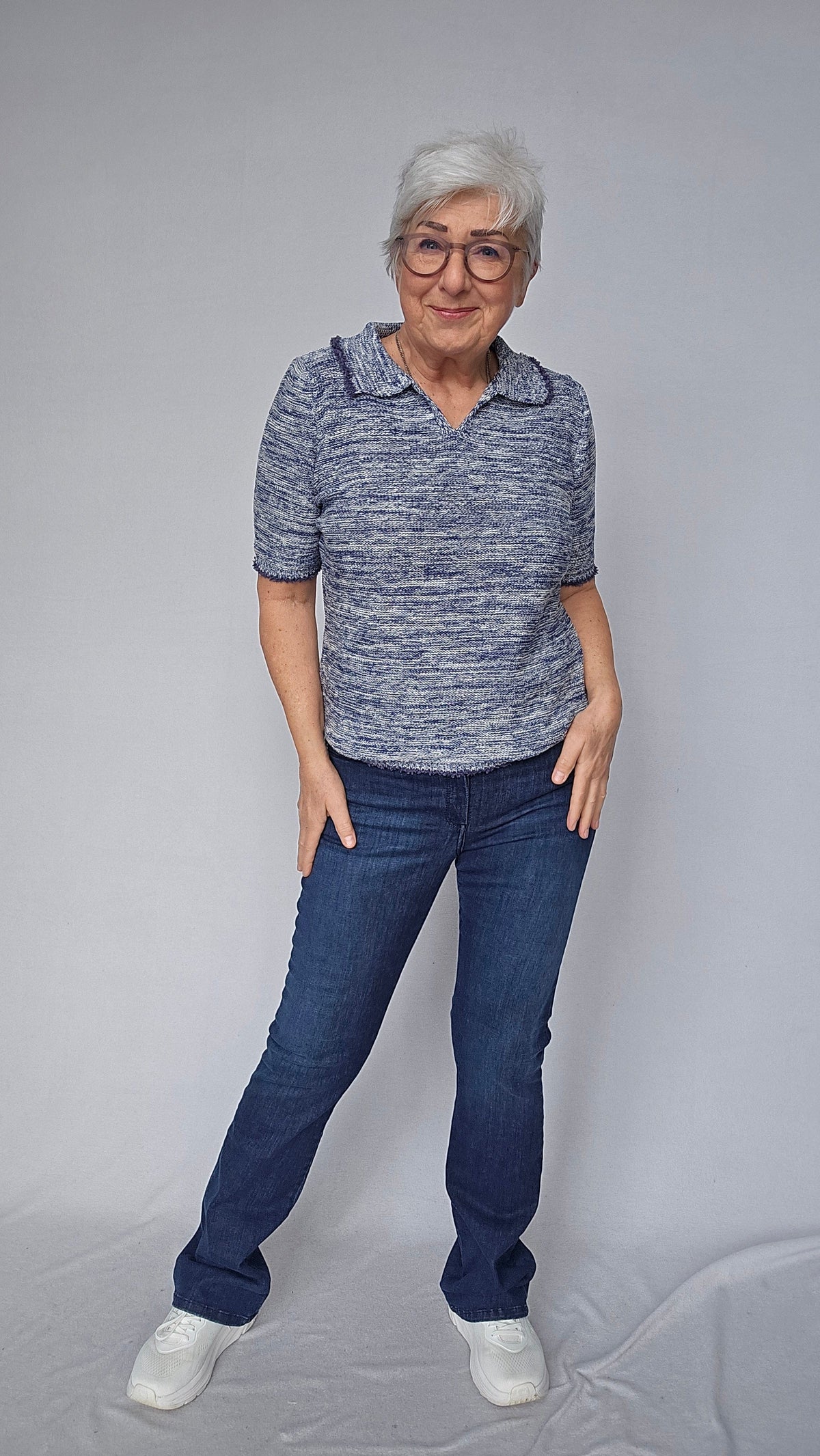 Skovhuus Topp S / Blue Skovhuus- 4103 Melert topp m/krage og v-hals kunstkolonialen