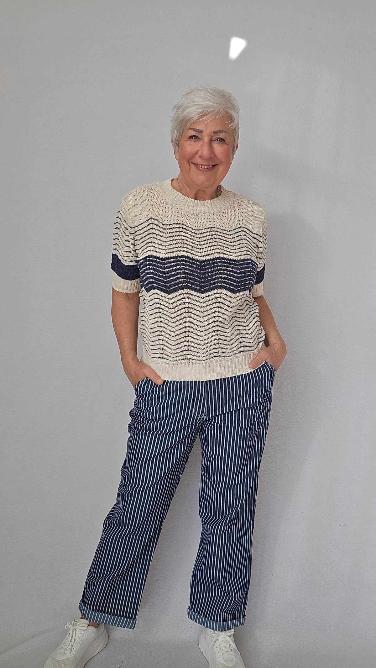 Skovhuus Topp S / Cream/Dark navy Skovhuus- 4124 Strikketopp kunstkolonialen