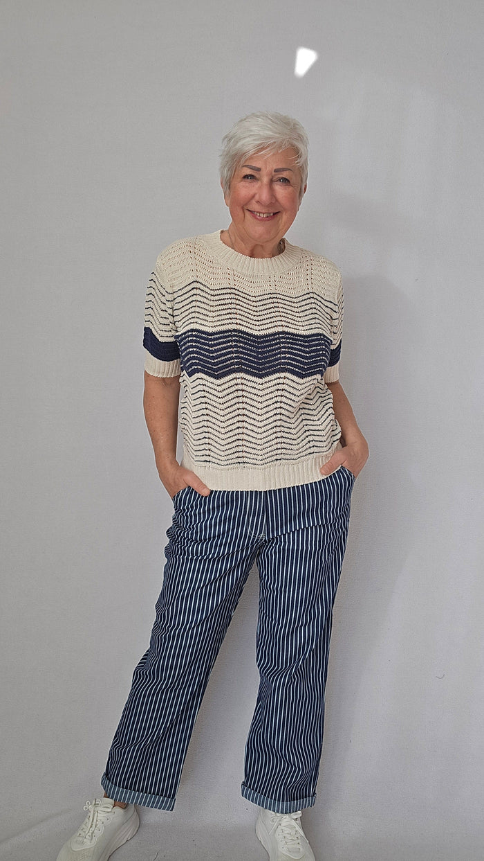 Skovhuus Topp S / Cream/Dark navy Skovhuus- 4124 Strikketopp kunstkolonialen