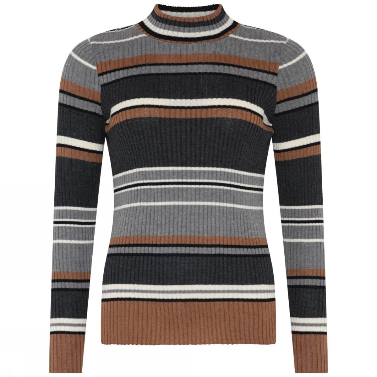 Skovhuus Topp S / Toffee brown Skovhuus- 4468 Stripete rib topp m/turtleneck kunstkolonialen
