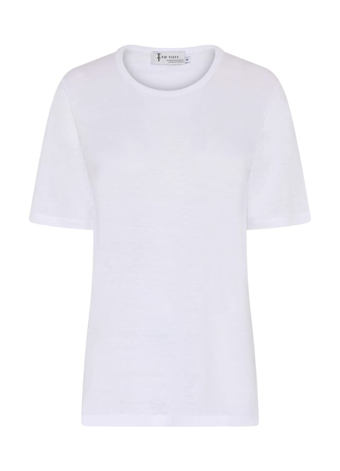 Tif Tiffy T-Shirt White / S Tif Tiffy- Lin T-Shirt med rund hals kunstkolonialen